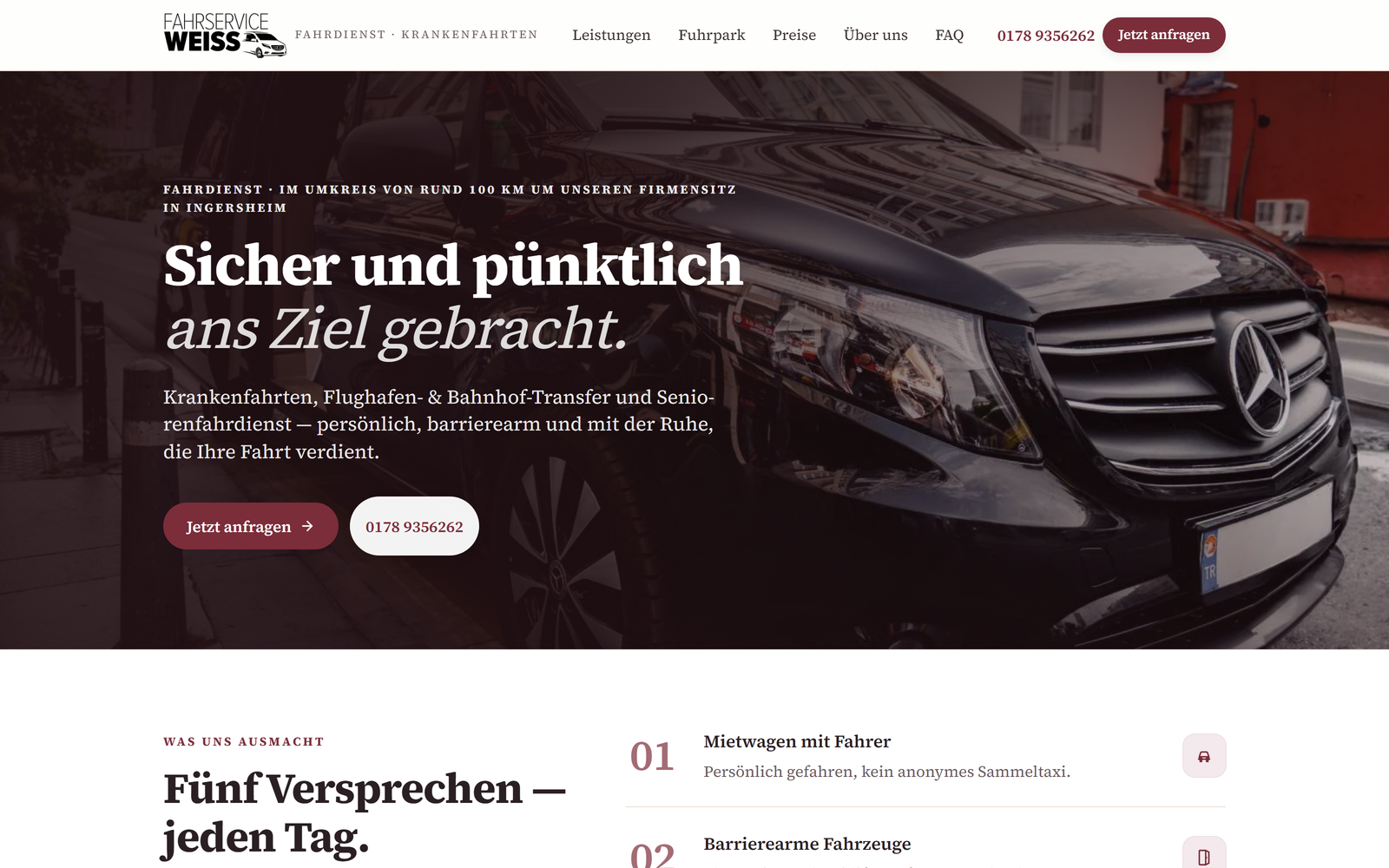 Startseite der Website von Fahrservice Weiß